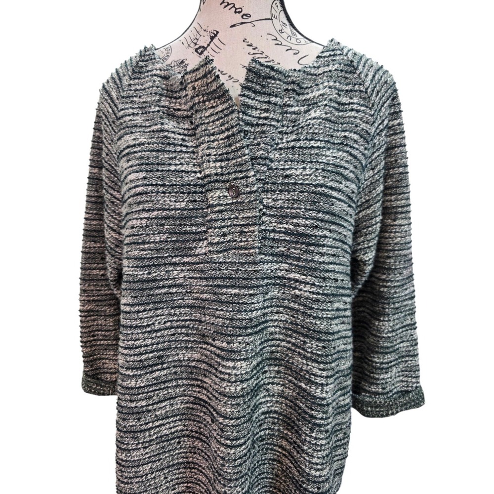 RO&DE Textured Marled Knit Tunic Top Size M Made in USA Green Henley Lagenlook - Picture 4 of 10